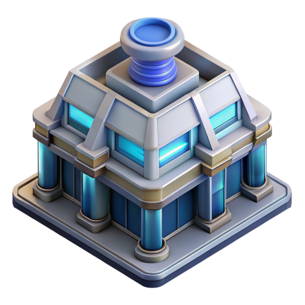 impressive traditional Futuristic Building Design Isometric View Isolated high resolution png
