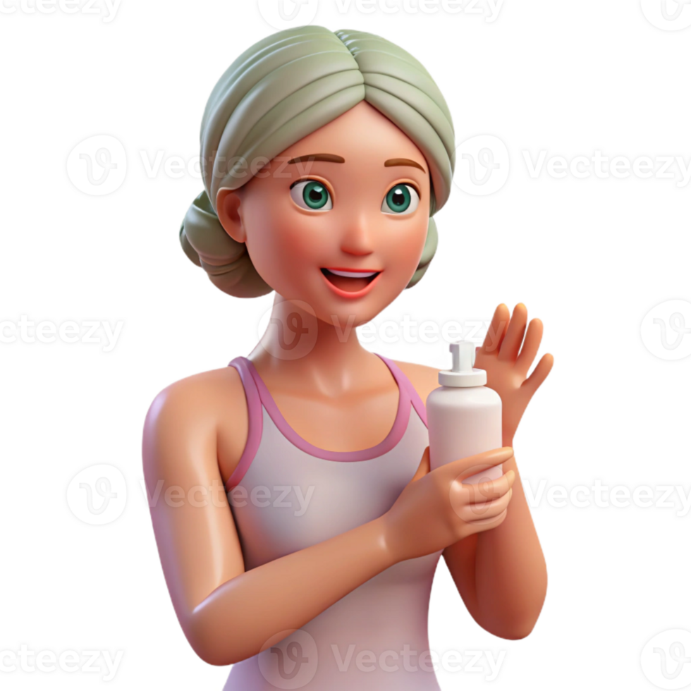 elegant artistic Woman Applying Lotion Moisturizing Skin Isolated professional png