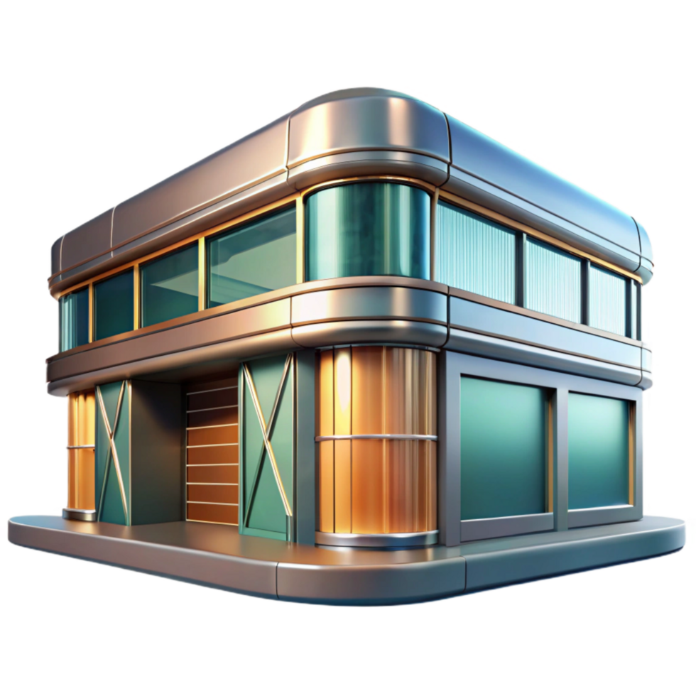 stunning traditional Futuristic Building Front View with Reflective Surface Isolated png