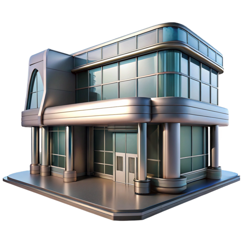 beautiful vintage Futuristic Building Front View with Reflective Surface Isolated exclusive png