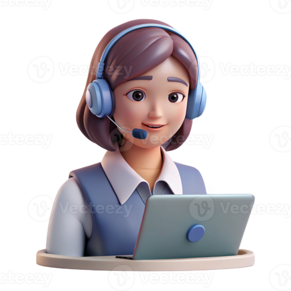 elegant creative Woman Attending Online Class with Headset Cutout Transparent Background detailed png