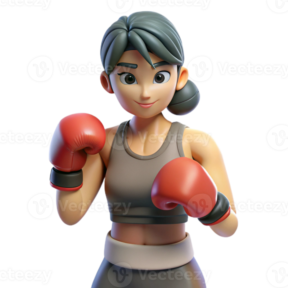 serene traditional Woman Boxing with Gloves Isolated Transparent Background png