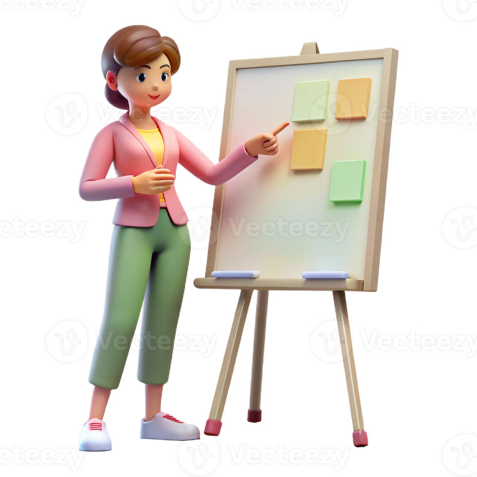 extraordinary abstract Woman Brainstorming at Whiteboard Transparent Background original png