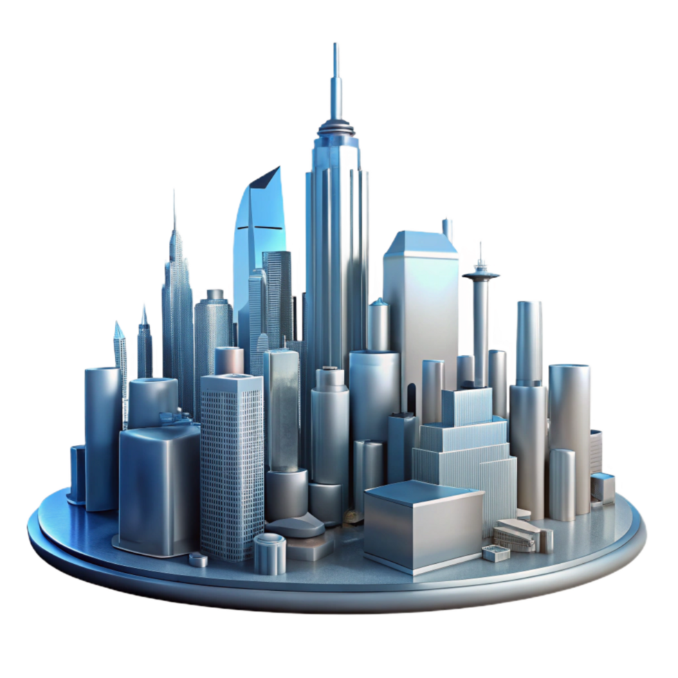 wonderful rustic Futuristic Cityscape Silhouette Isolated on Transparent Background professional png