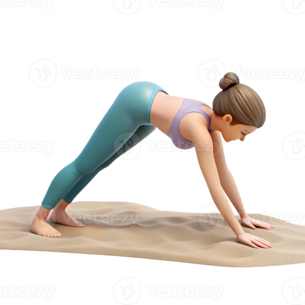 impressive classic Woman Doing Downward Dog Pose on Beach Transparent Background Isolated authentic png