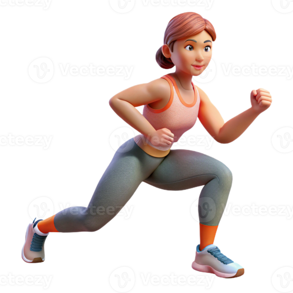 stunning rustic Woman Doing Lunges Forward View Isolated Transparent Background png