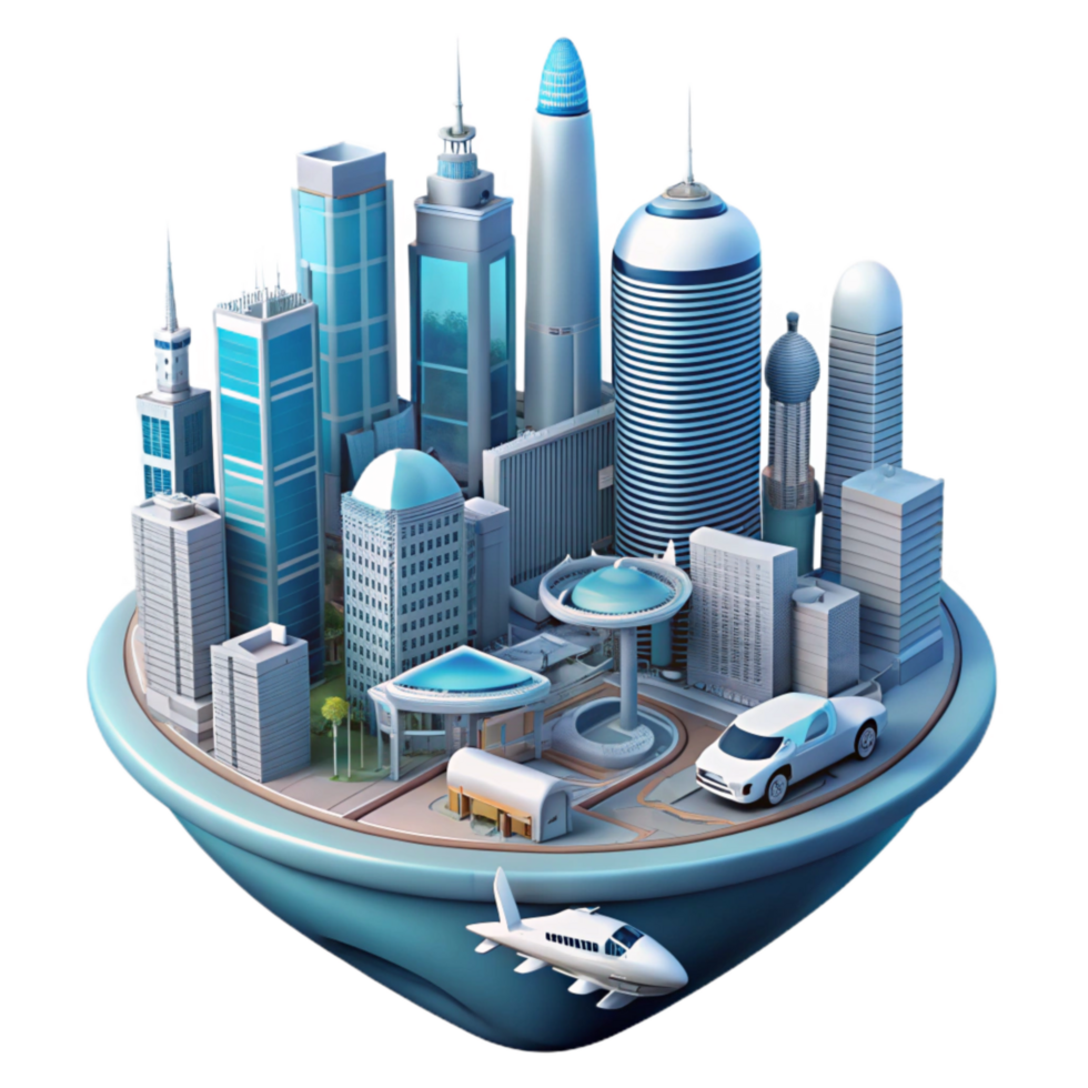 stunning modern Futuristic City with Flying Cars and Skyscrapers Transparent Background high resolution png