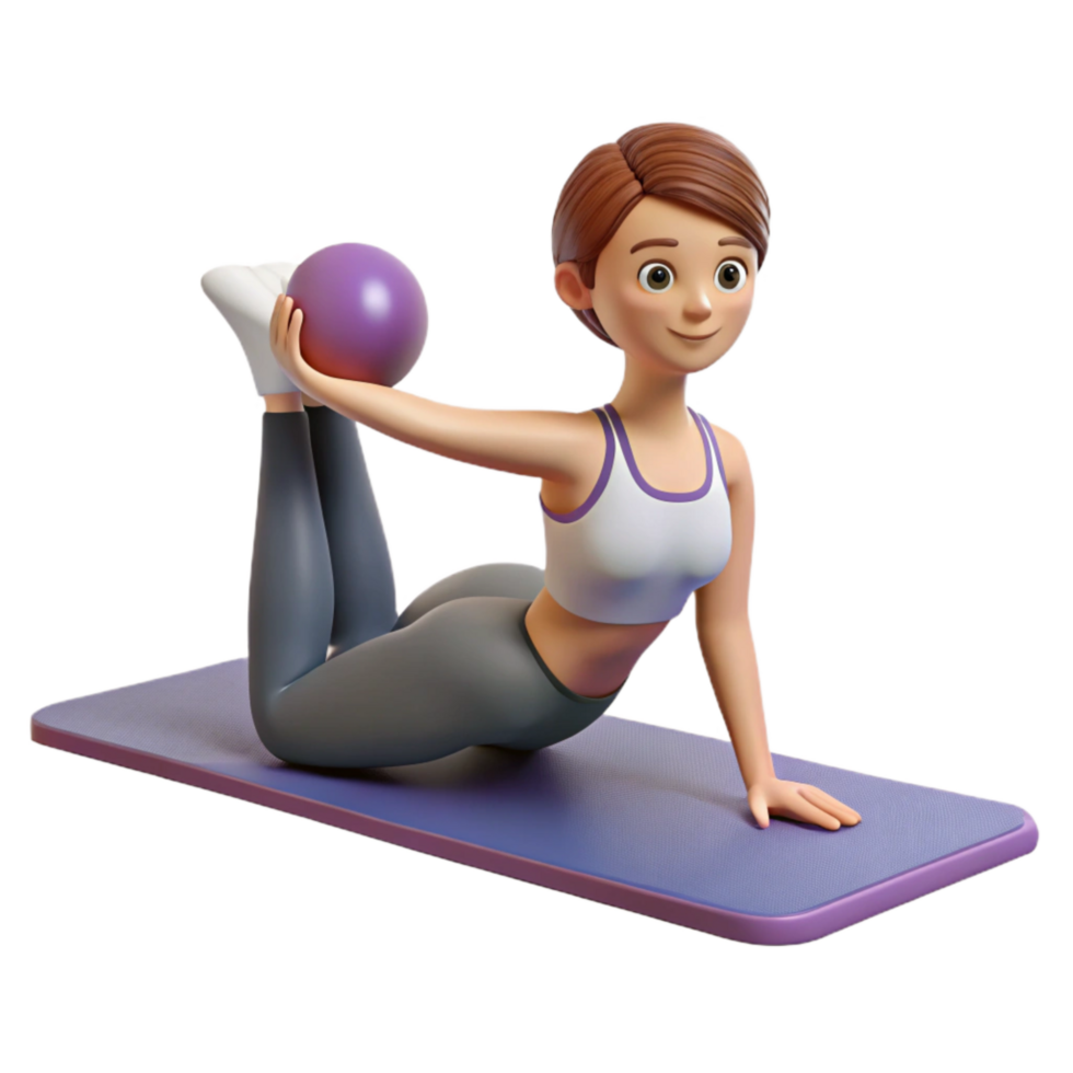 beautiful artistic Woman Doing Pilates on Mat Isolated genuine png