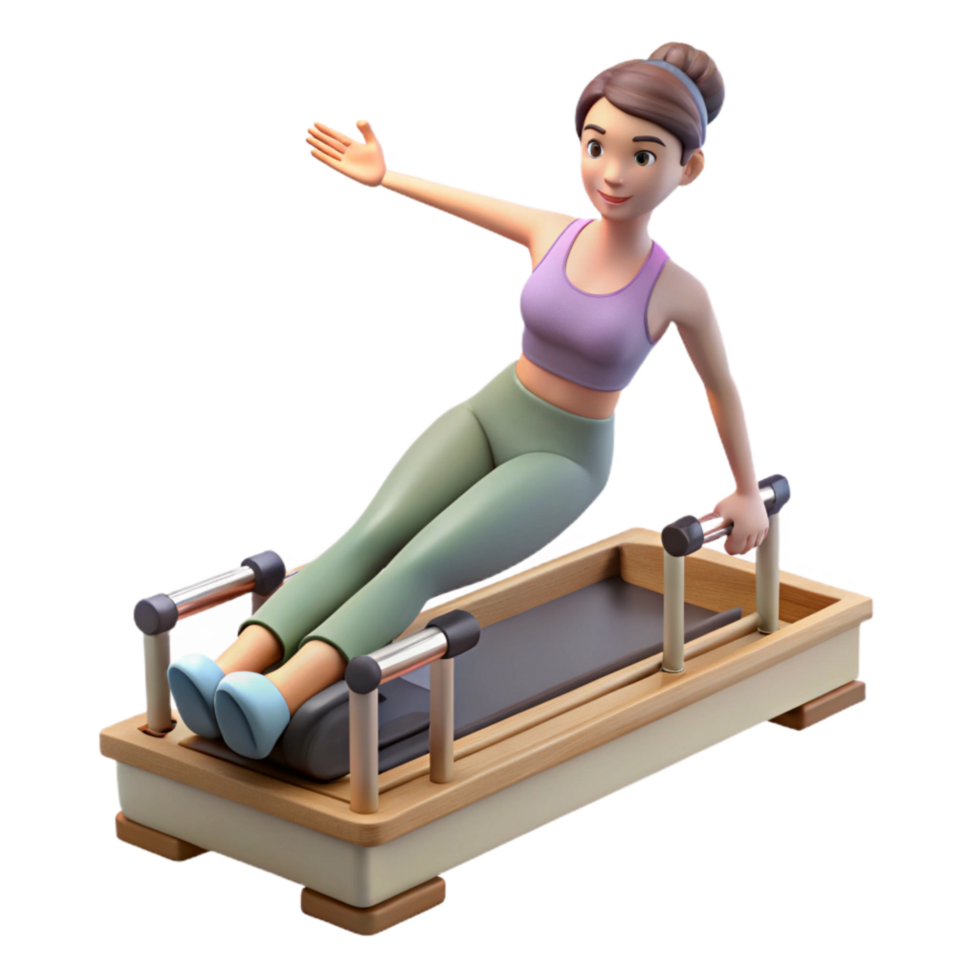 vibrant classic Woman Doing Pilates Reformer Exercises Isolated Transparent Background original png