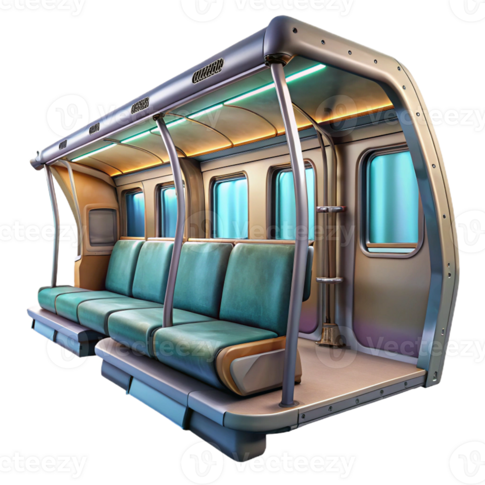 serene vintage Futuristic Subway Car Interior View Transparent Background original png