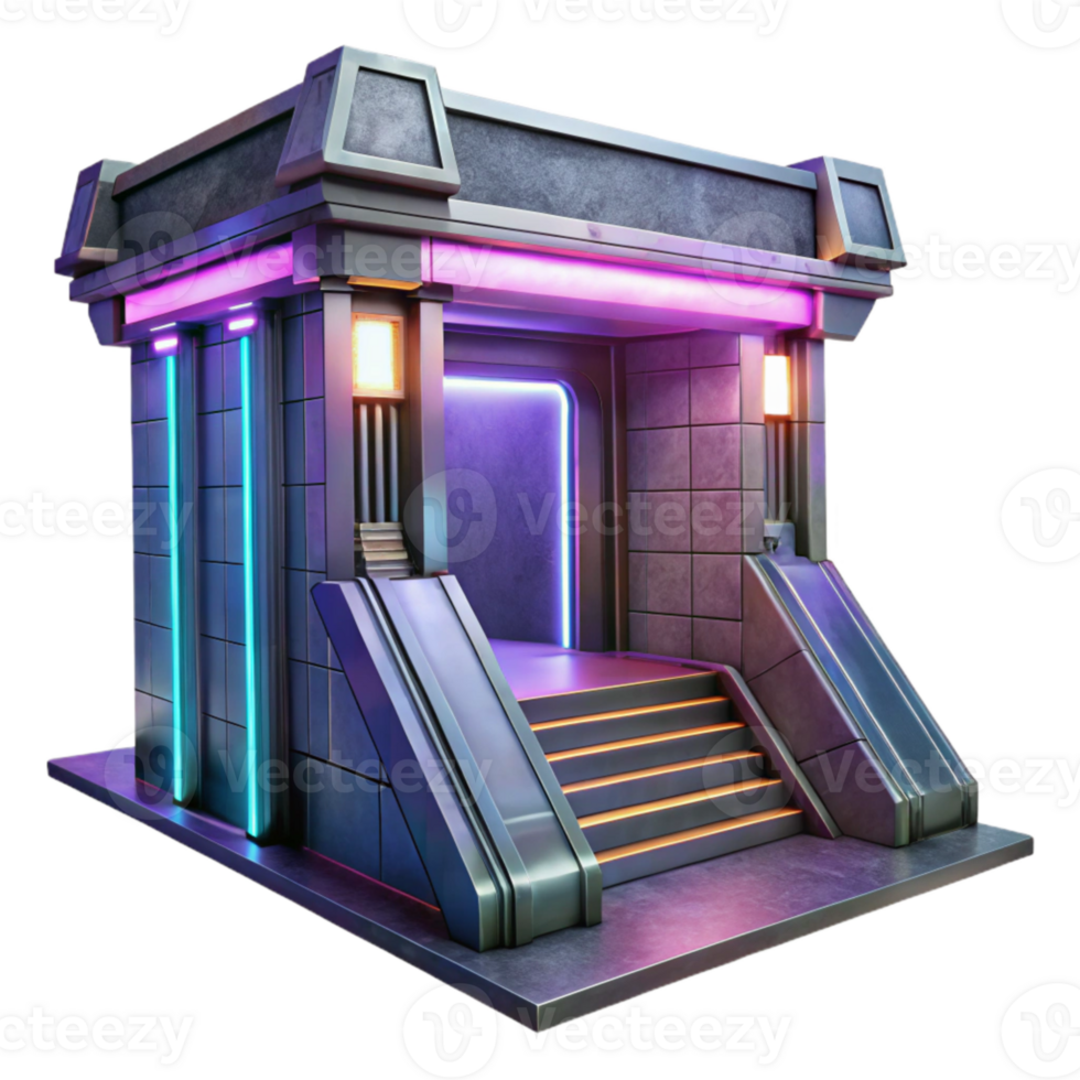 serene modern Futuristic Subway Entrance with Neon Lights Transparent Background genuine png