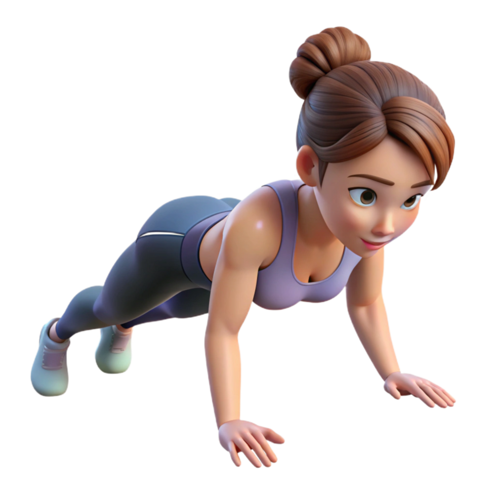 magnificent creative Woman Doing Push Ups Front View Isolated Transparent Background png