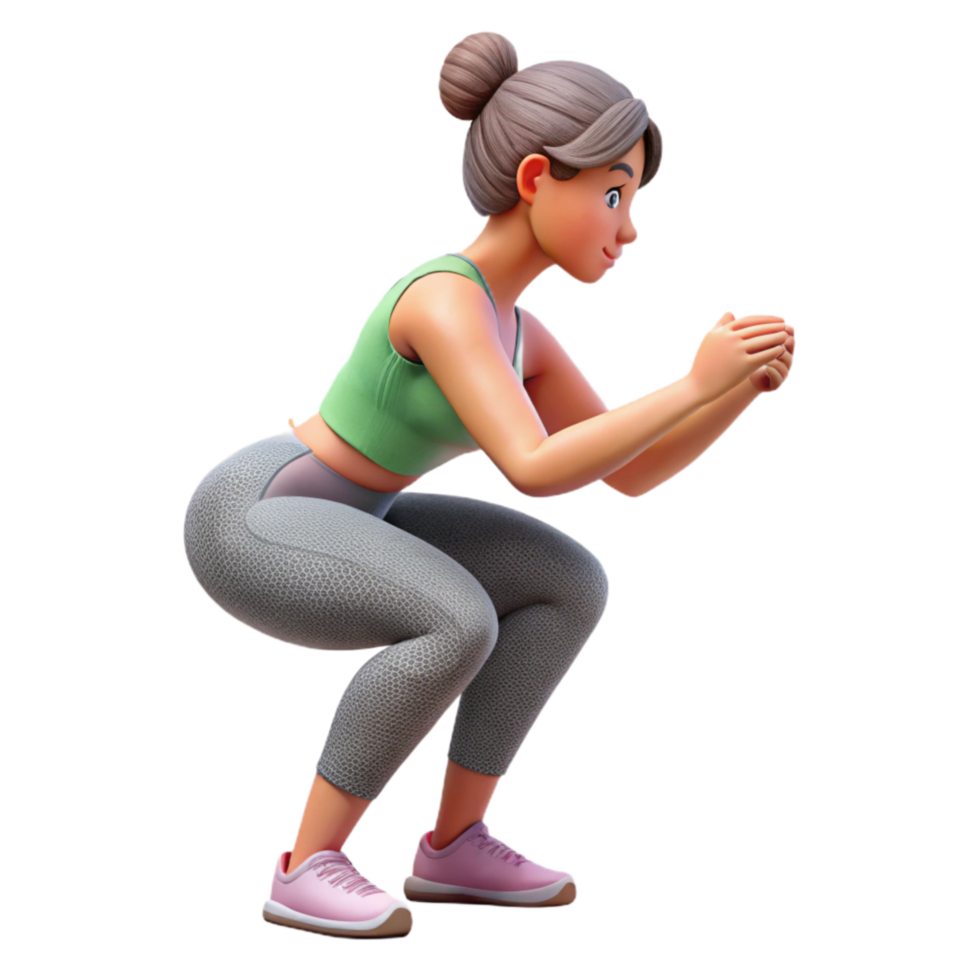 vibrant abstract Woman Doing Squats Side View Transparent Background authentic png