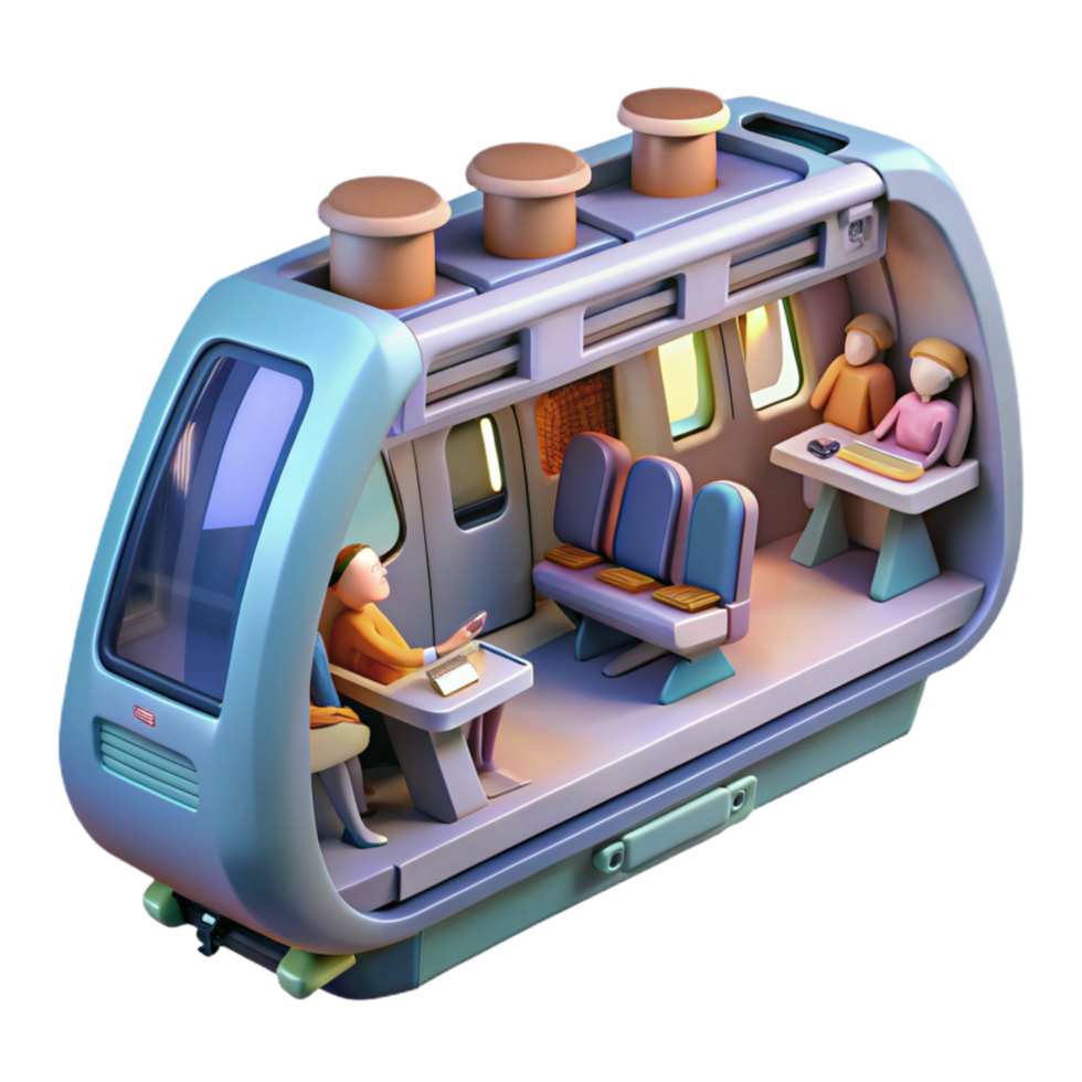 serene vintage Futuristic Train Interior with Passengers Cutout high resolution png