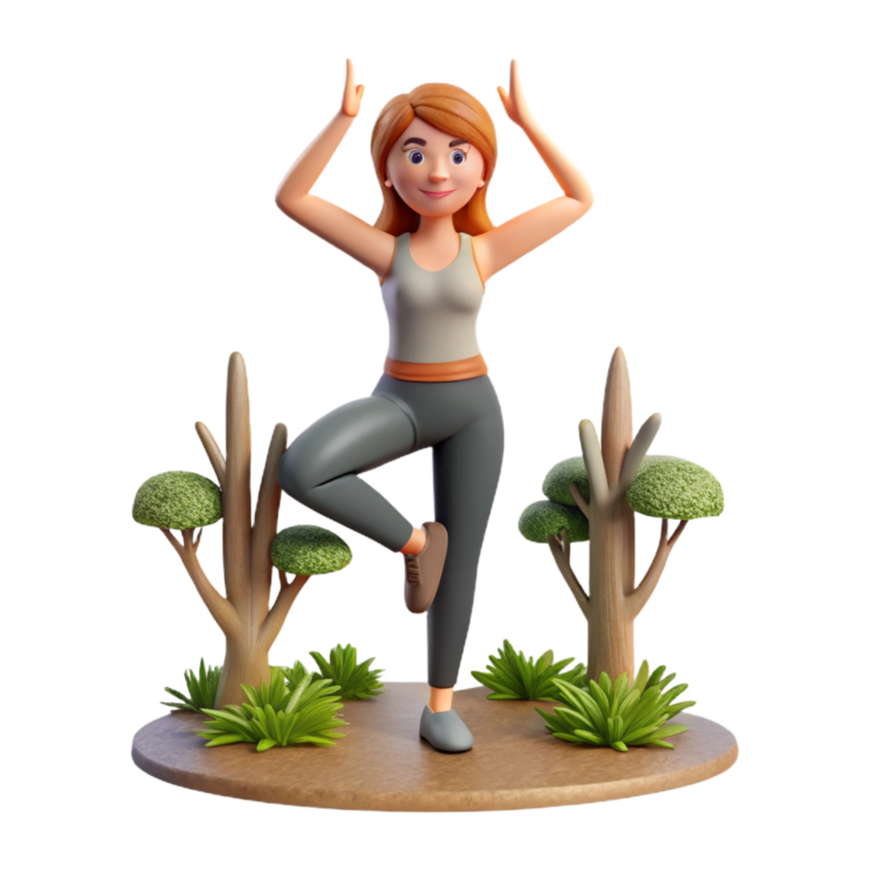 serene traditional Woman Doing Tree Pose in Forest Isolated high quality png