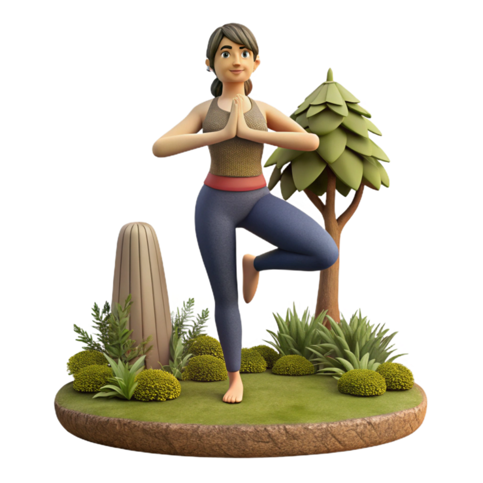 elegant traditional Woman Doing Tree Pose in Forest Isolated original png