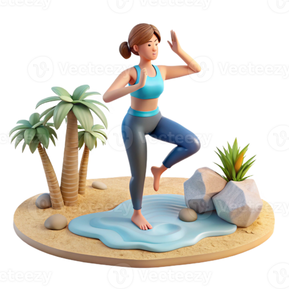 magnificent vintage Woman Doing Yoga on Beach Cutout detailed png