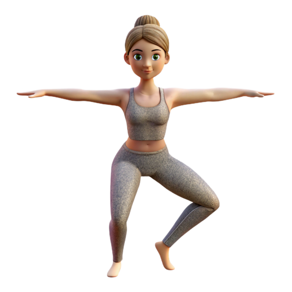 impressive modern Woman Doing Yoga Warrior Pose Transparent Background high quality png