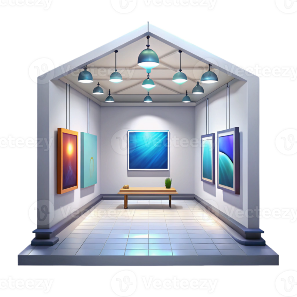 stunning modern Gallery Interior Bright White Walls Isolated Element original png
