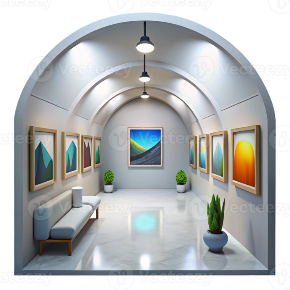 stunning abstract Gallery Interior Bright White Walls Isolated Element png