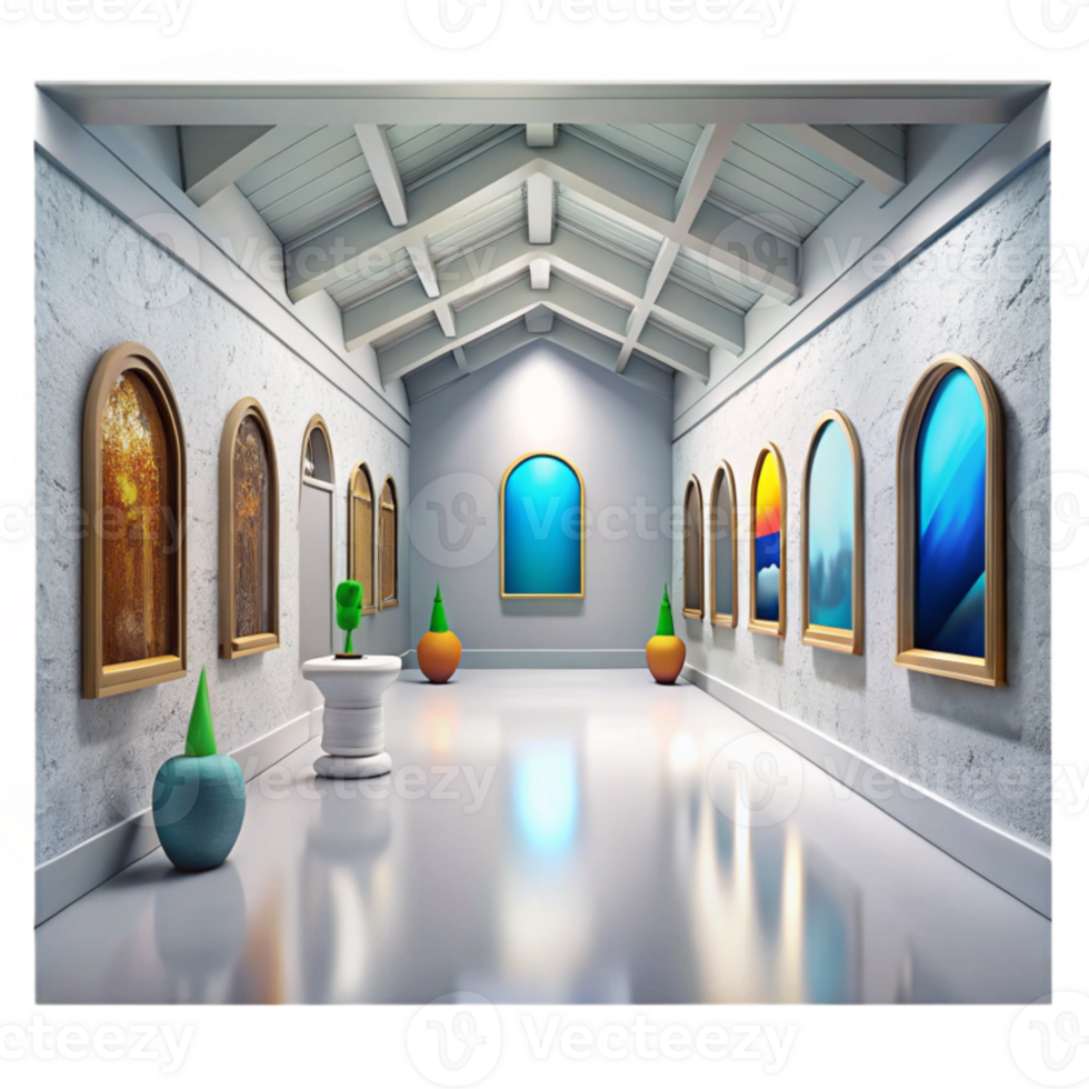 stunning abstract Gallery Interior Bright White Walls Isolated Element detailed png