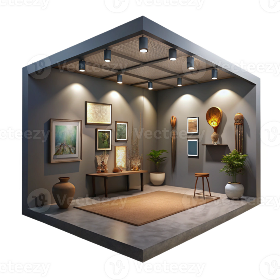 dramatic rustic Gallery Interior Dim Lighting Cutout premium png