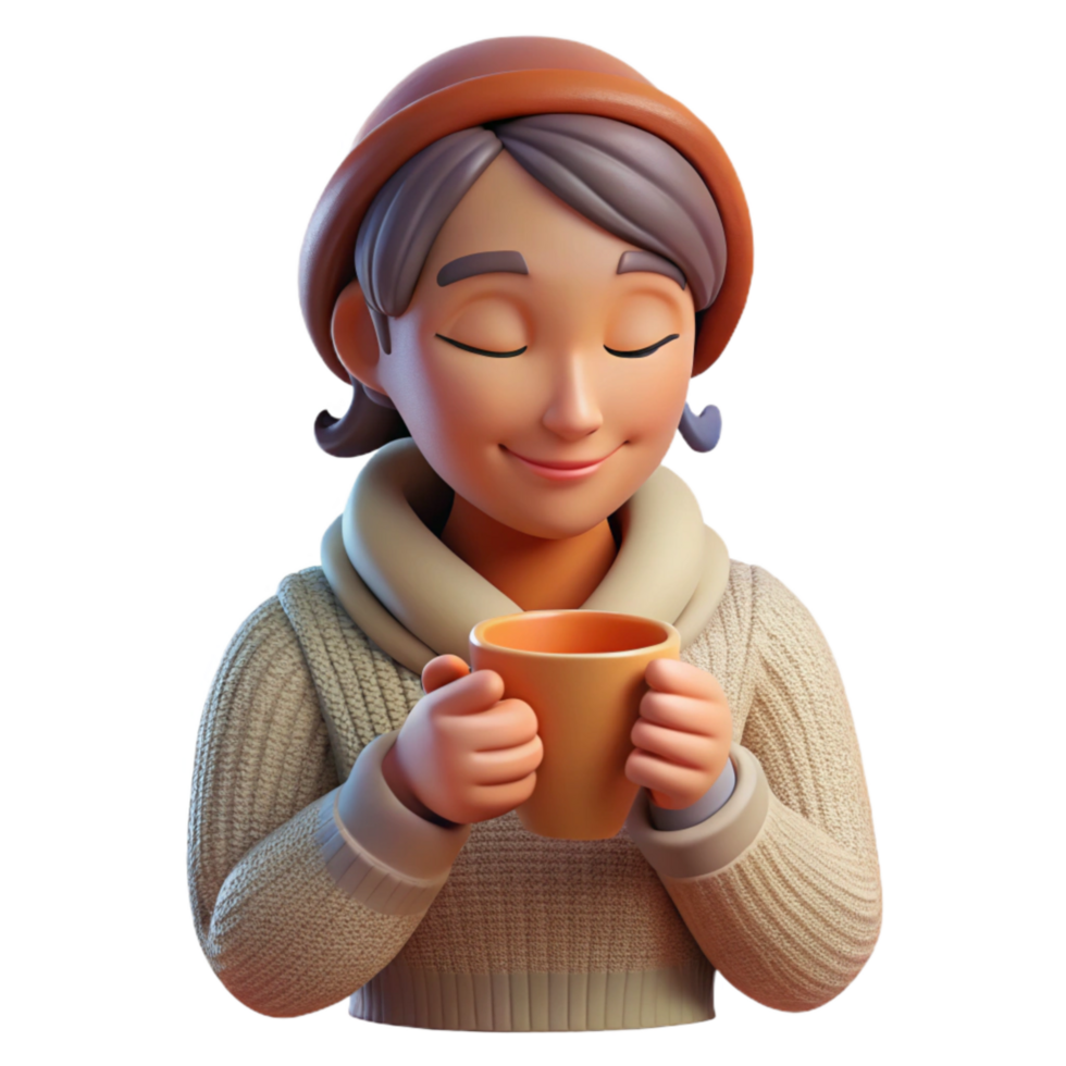wonderful vintage Woman Drinking Tea Cozy Setting Isolated high resolution png