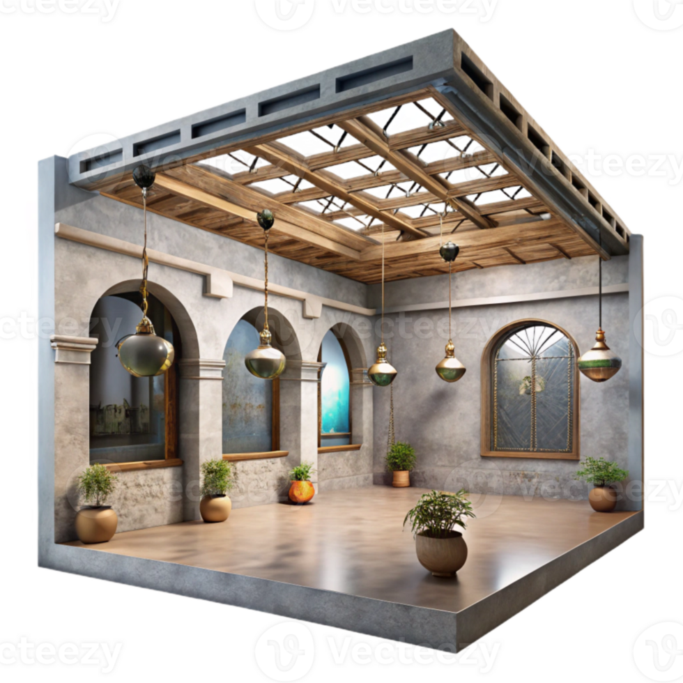 serene modern Gallery Interior High Ceiling Cutout authentic png