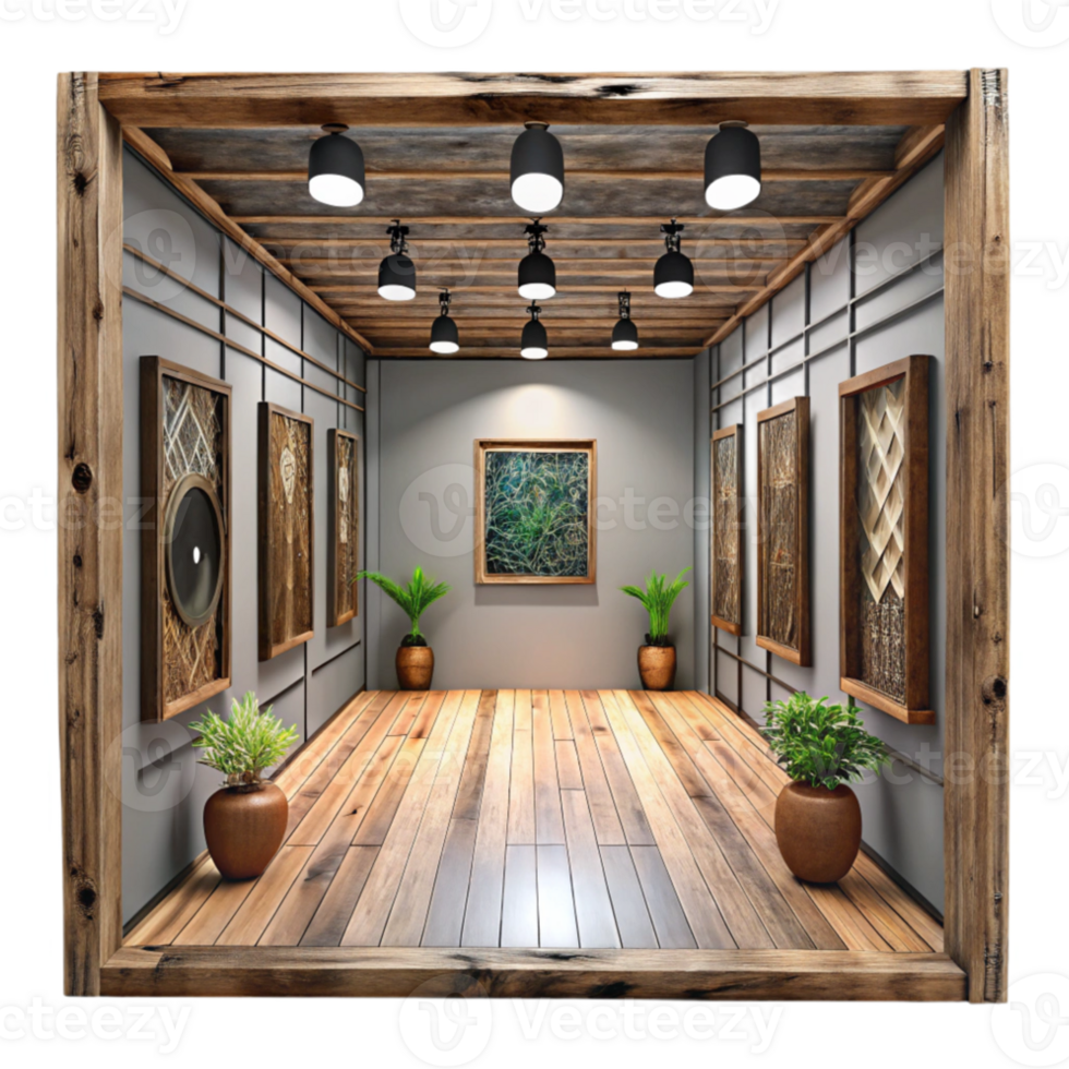 elegant minimalist Gallery Interior Wood Flooring Isolated Element authentic png