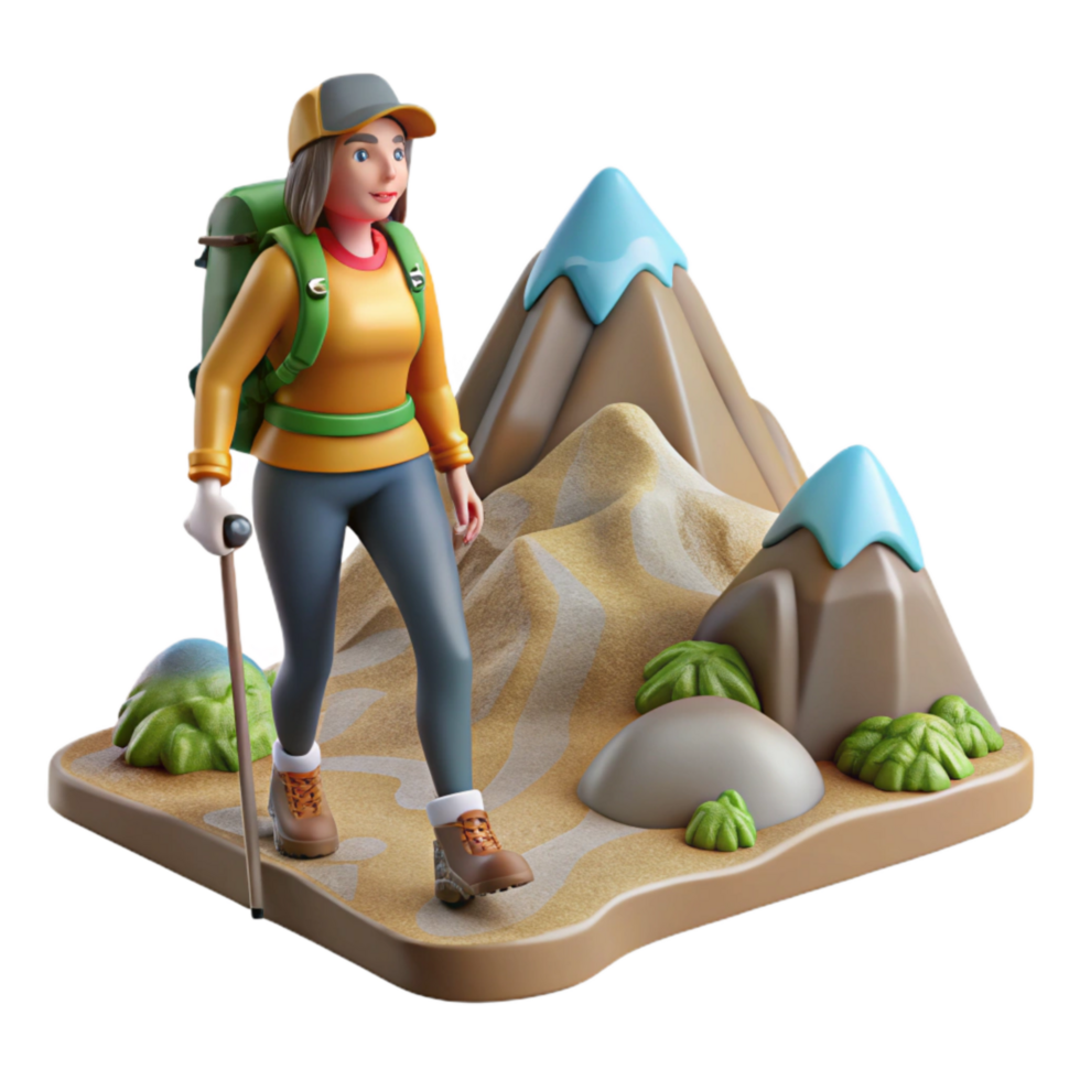 magnificent traditional Woman Hiking on Mountain Trail Cutout detailed png