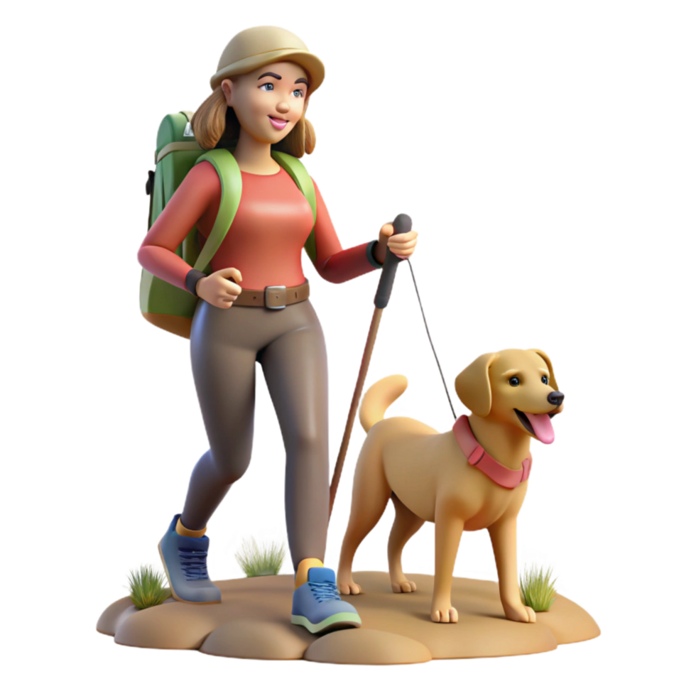 magnificent contemporary Woman Hiking with Dog on Trail Transparent Background high quality png