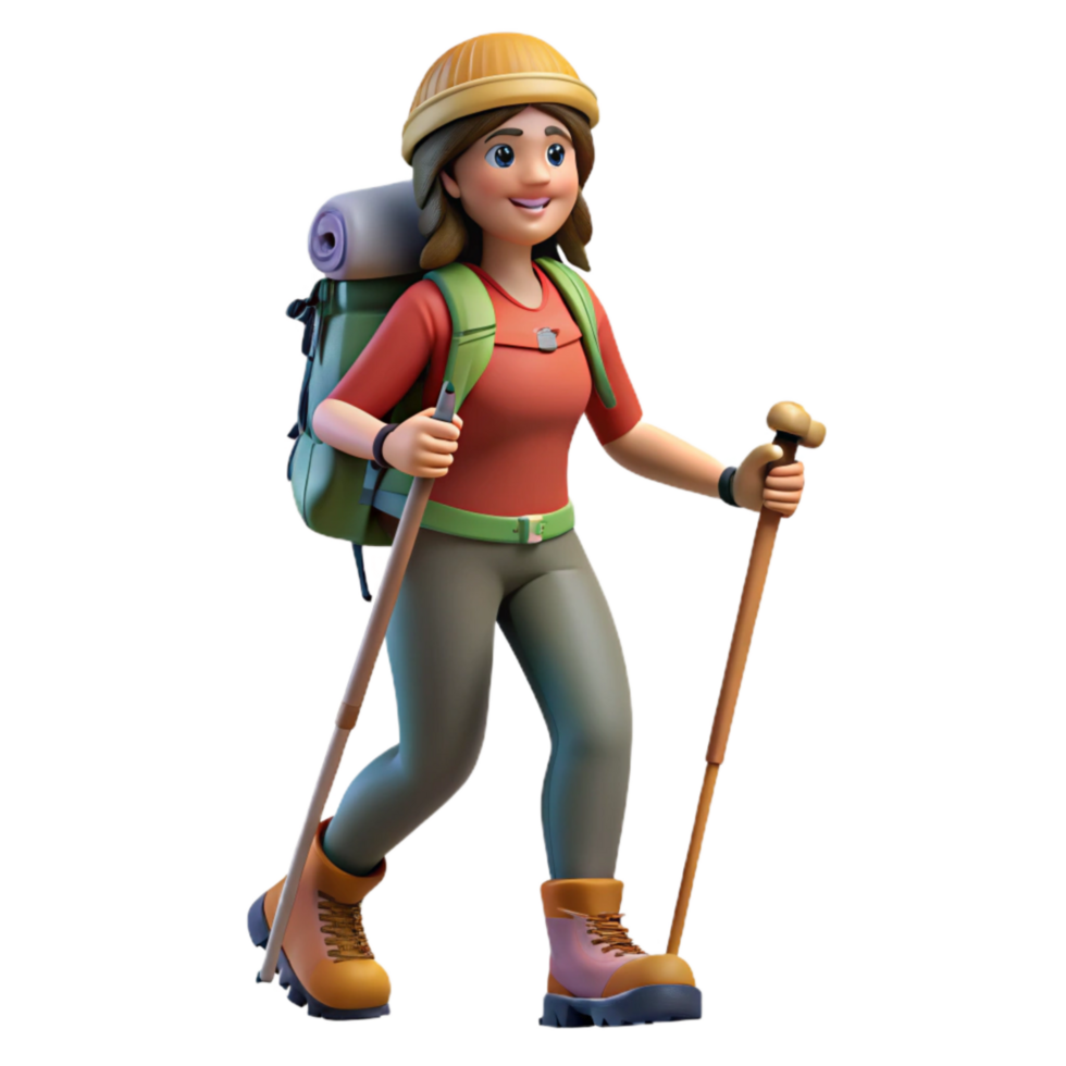 wonderful minimalist Woman Hiking with Trekking Poles Cutout professional png