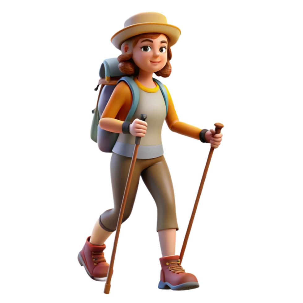 stunning modern Woman Hiking with Trekking Poles Cutout detailed png