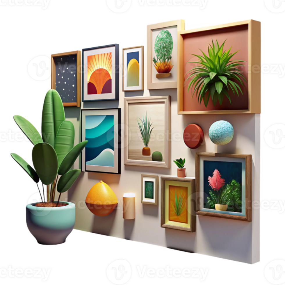 magnificent contemporary Gallery Wall Diverse Artwork Cutout high quality png
