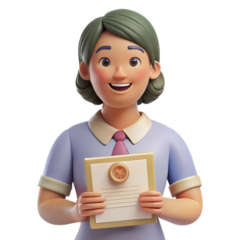 impressive minimalist Woman Holding Certificate with Smile Isolated Element professional png