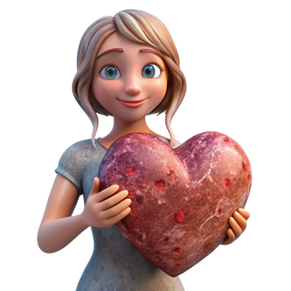 serene traditional Woman Holding Heart Shaped Stone Cutout genuine png