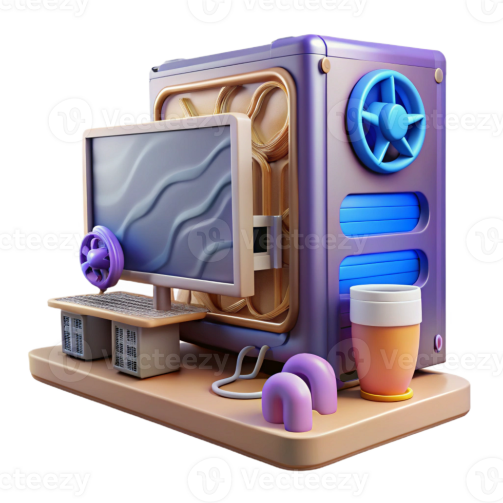 wonderful artistic Gaming Desktop with Liquid Cooling Isolated authentic png