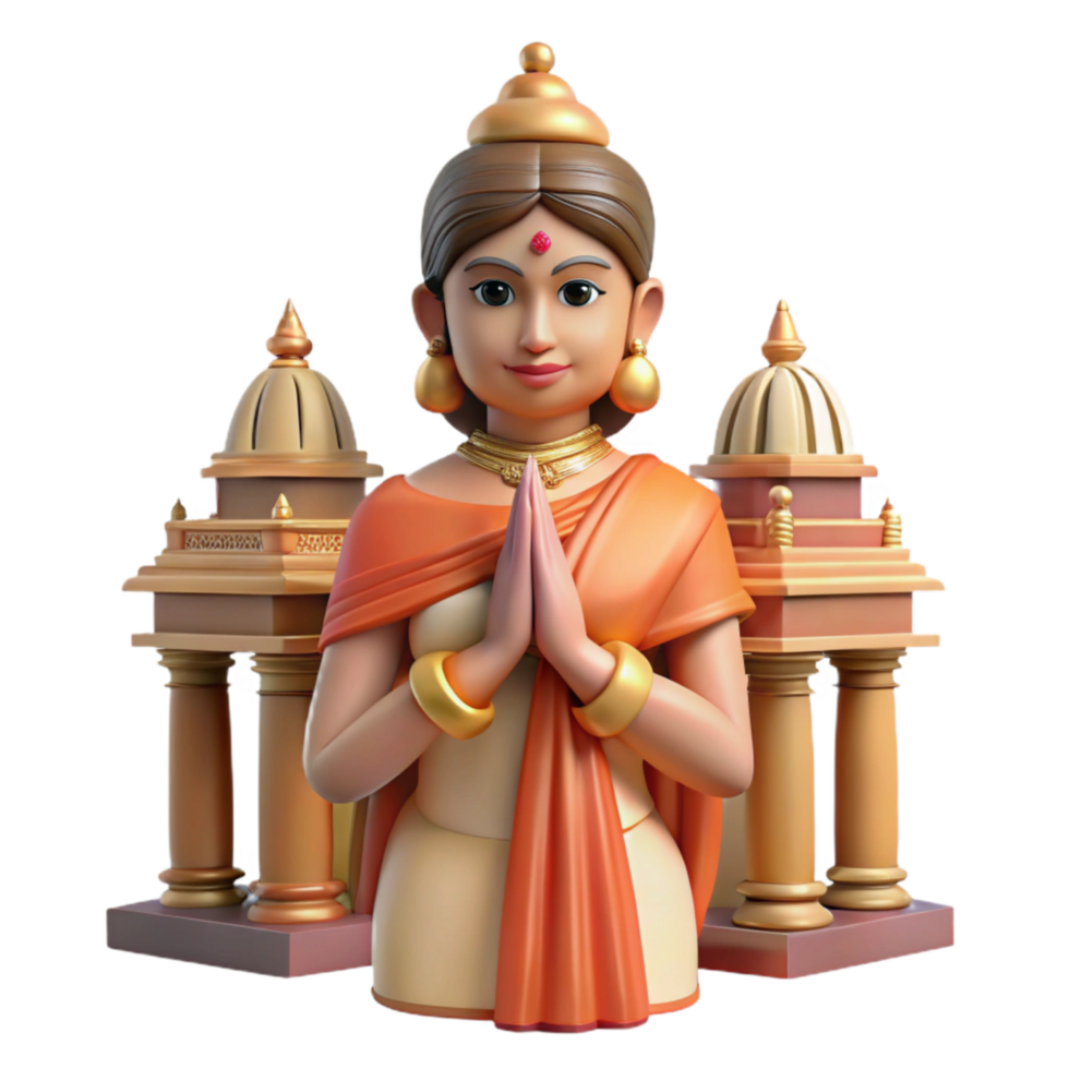 wonderful contemporary Woman in Sari Praying at Temple Cutout with Soft Lighting professional png