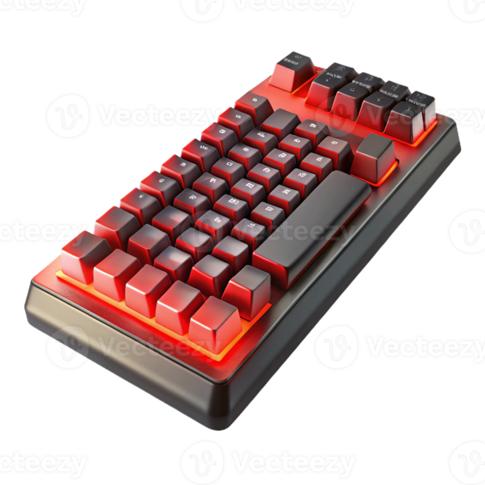 elegant modern Gaming Keyboard with Red Backlighting Transparent Background professional png
