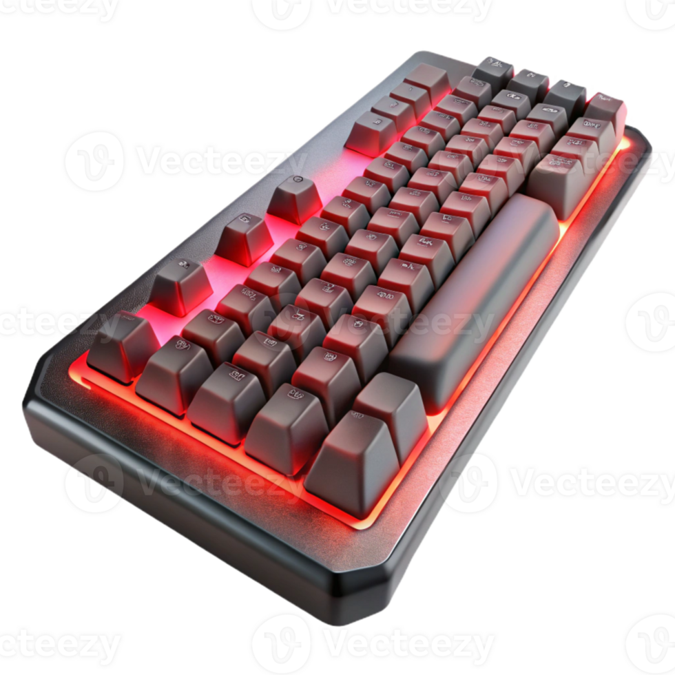 extraordinary creative Gaming Keyboard with Red Backlighting Transparent Background high quality png