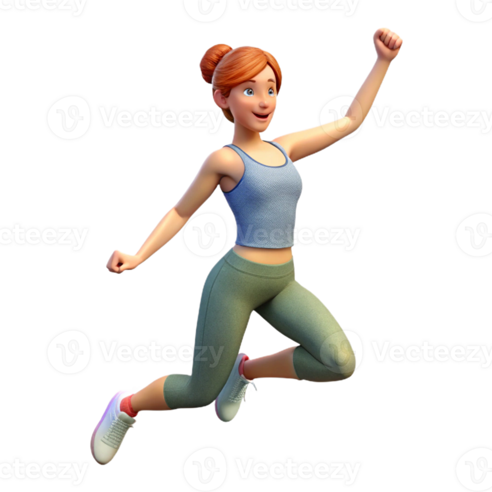 magnificent traditional Woman Jumping Jacks Side View Isolated premium png