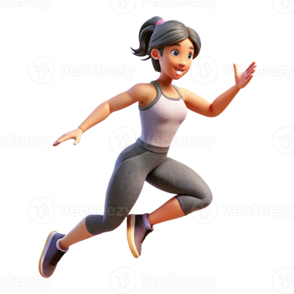 magnificent contemporary Woman Jumping Jacks Side View Isolated premium png