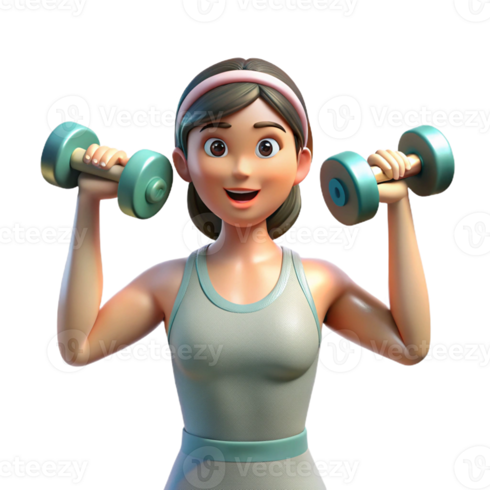 serene creative Woman Lifting Dumbbells Overhead Isolated Transparent Background premium png