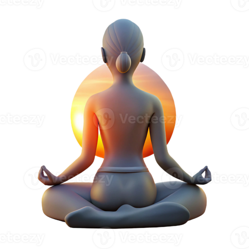 elegant modern Woman Meditating Silhouette Sunset View Transparent detailed png