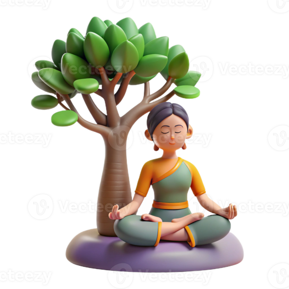 extraordinary minimalist Woman Meditating Under Tree Cutout Isolated premium png