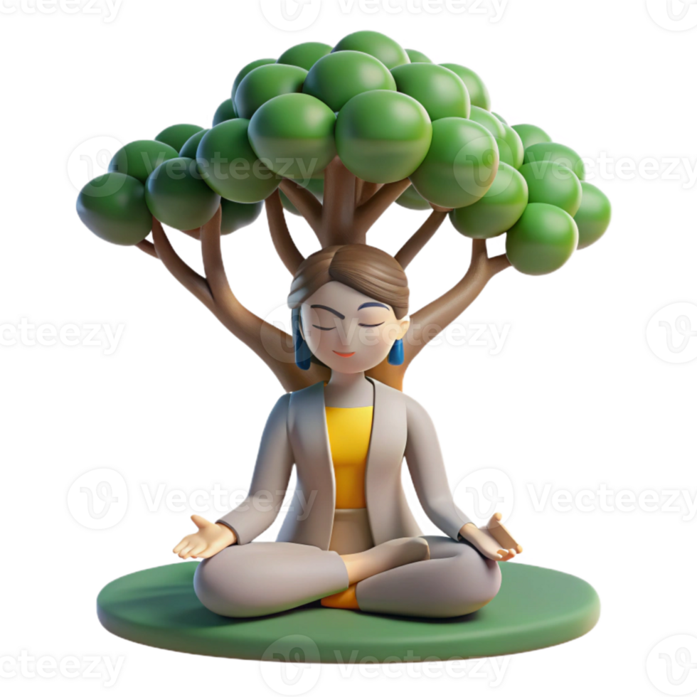 elegant abstract Woman Meditating Under Tree Cutout Isolated high resolution png