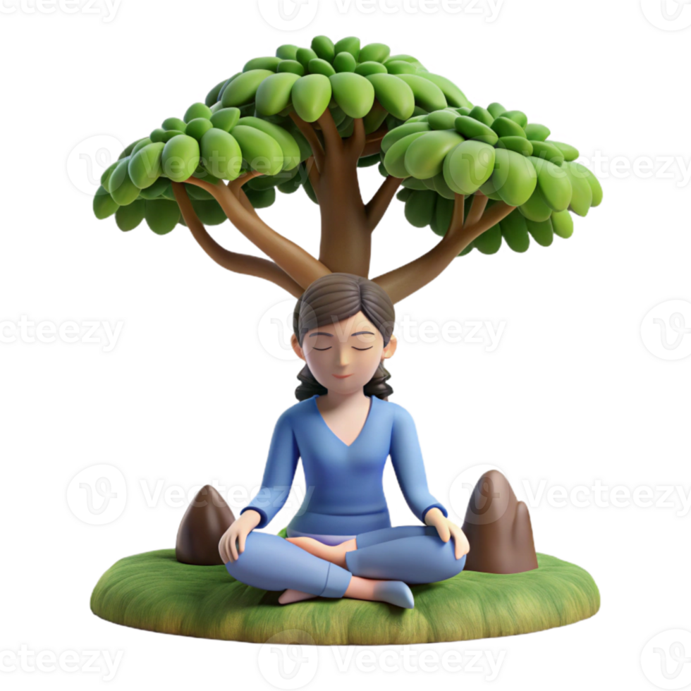 extraordinary minimalist Woman Meditating Under Tree Cutout Isolated professional png