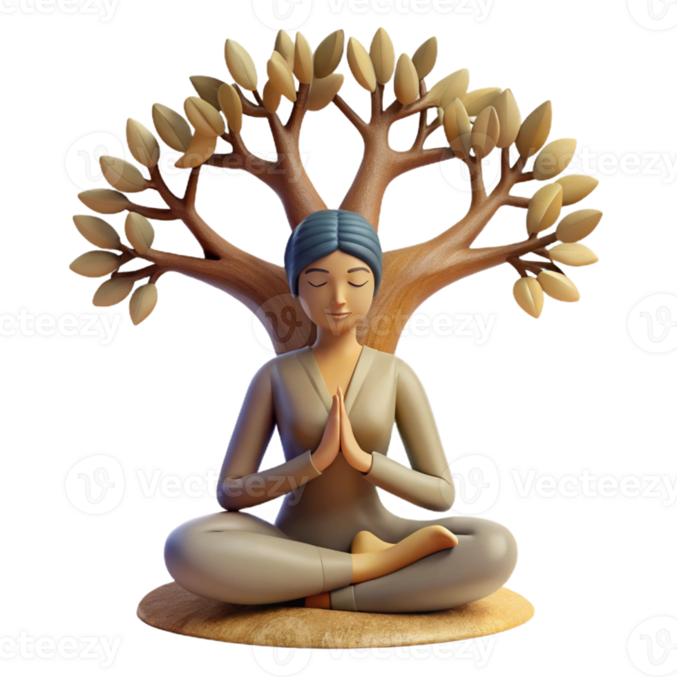 stunning contemporary Woman Meditating Under Tree Cutout Isolated detailed png