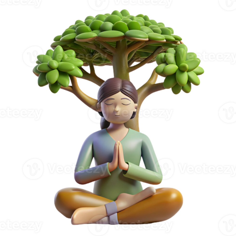 stunning minimalist Woman Meditating Under Tree Cutout Isolated authentic png