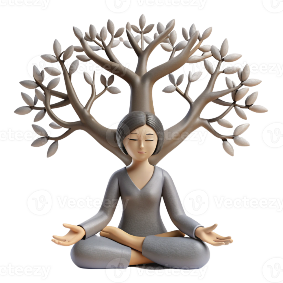 magnificent contemporary Woman Meditating Under Tree Cutout Isolated original png